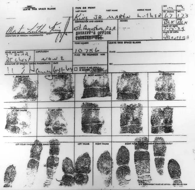 Rev. Dr. Martin Luther King's fingerprint card
