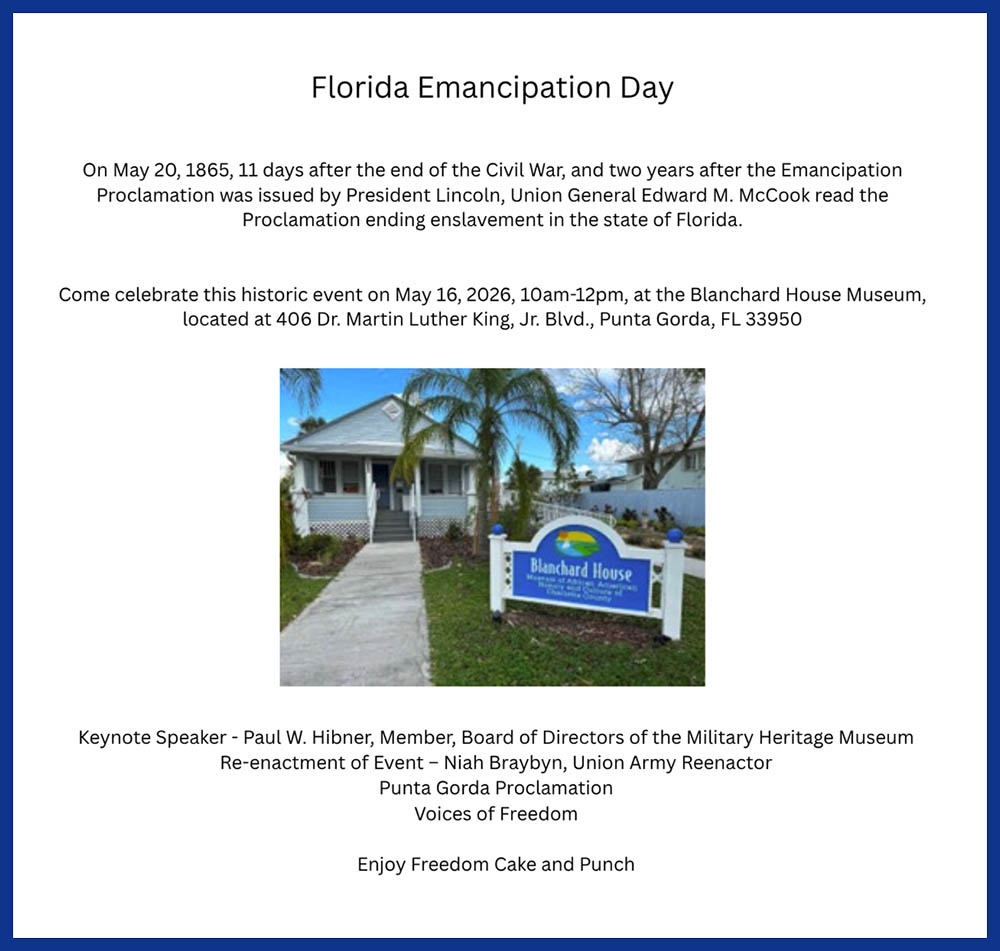 Blanchard House - Florida Emancipation Day flyer